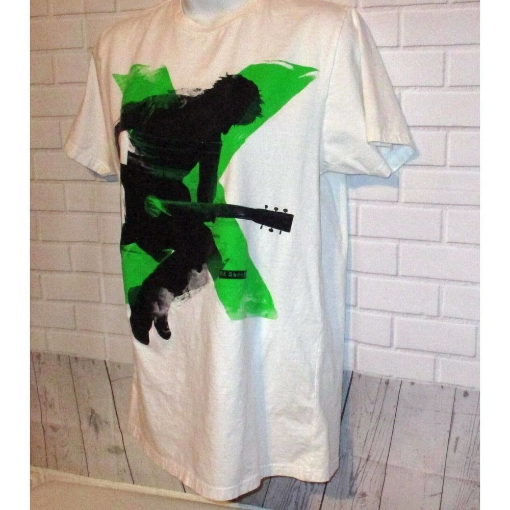 Ed Sheeran X Tour Rock Me T-Shirt Green White Crew Neck 100% Cotton S